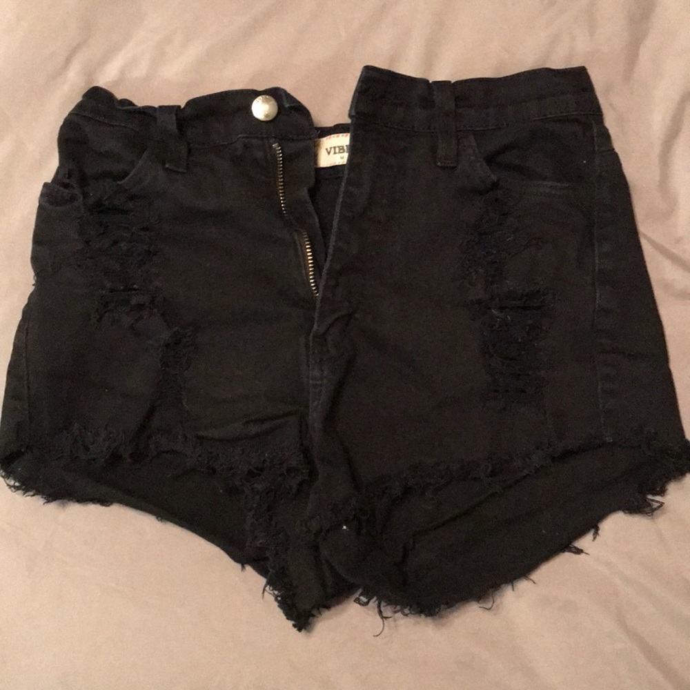 Black Distressed Denim Shorts